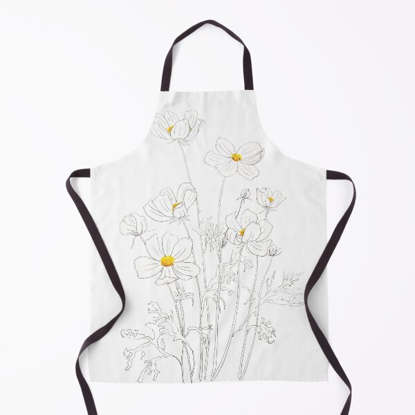 Item preview, hand painted white cosmos flowers ink and watercolor designed and sold by ColorandColor.