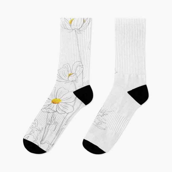 Item preview, hand painted white cosmos flowers  ink and watercolor designed and sold by ColorandColor.