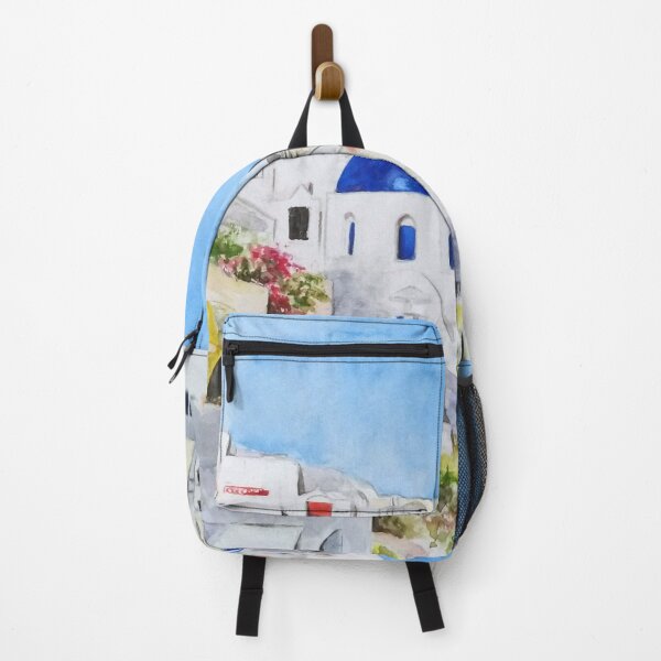 Item preview, hand painted Santoroni Greece Aegean sea watercolor painting designed and sold by ColorandColor.
