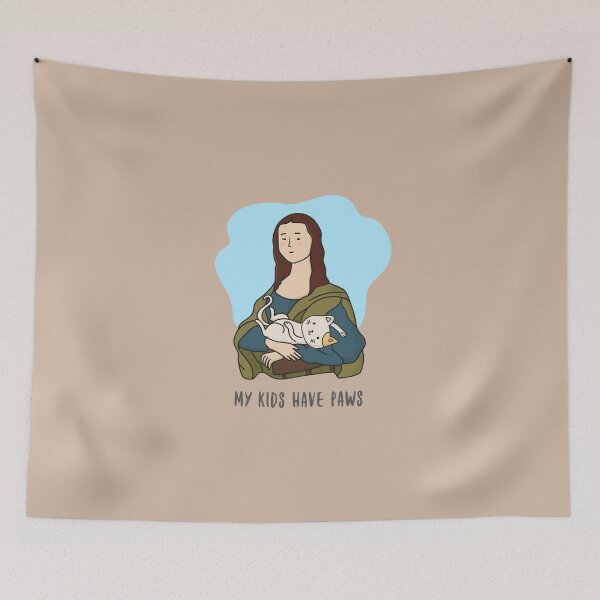 Item preview, My Kids Have Paws, Mona Lisa Cartoon Holding a Cat. designed and sold by tepalistings.