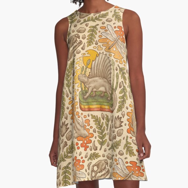 Daydream Dimetrodon | Natural History Art | Permian Prehistoric Life A-Line Dress
