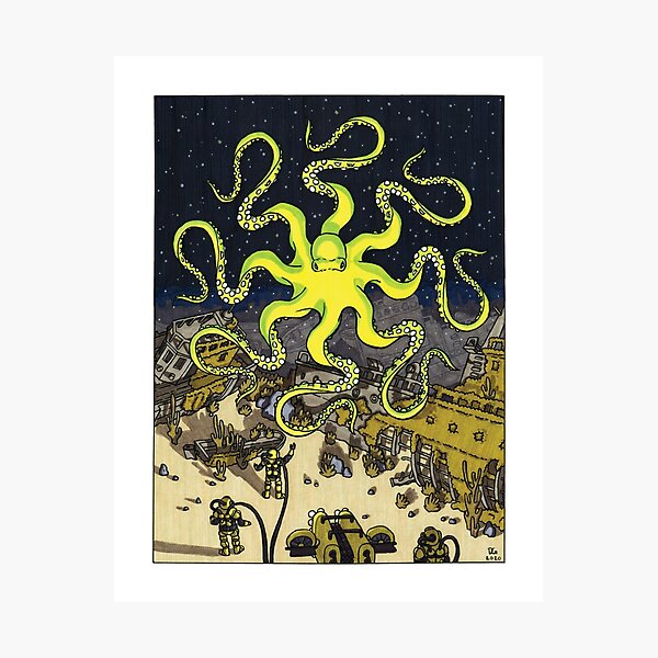 Hypnotic Octopus over Shipwrecks Photographic Print