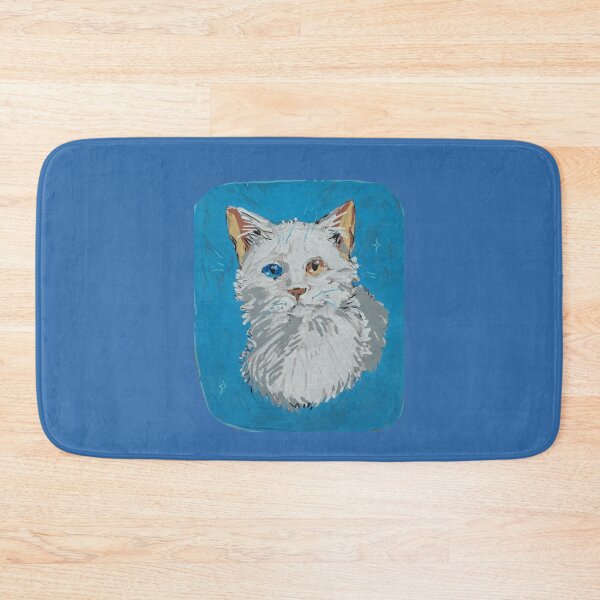 Item preview, White cat on blue background  designed and sold by Martascreations.
