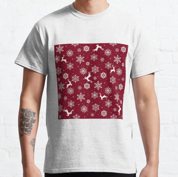 Christmas Reindeers Snowflakes Red Classic T-Shirt