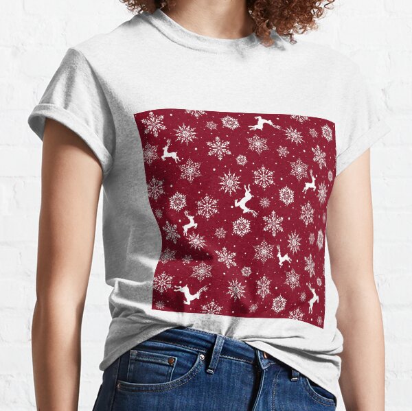 Christmas Reindeers Snowflakes Red Classic T-Shirt