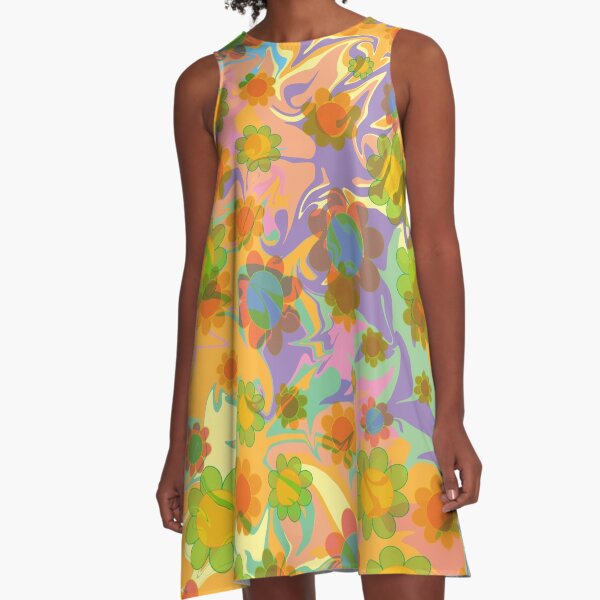 Groovy Psychedelic Floral Pattern A-Line Dress