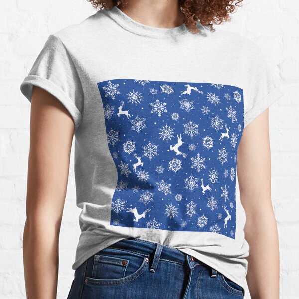 Christmas Reindeers Snowflakes Blue Classic T-Shirt