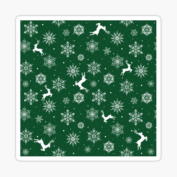 Christmas Reindeers Snowflakes Green Sticker