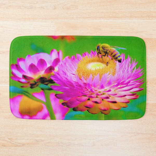 Item preview, Honey bee on pink everlasting daisy designed and sold by CazDPhotos.