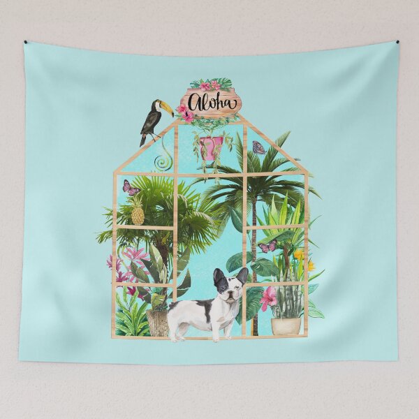 Item preview, Tropical Summerhouse - Black and White French Bulldog designed and sold by Amanda-Lakey.