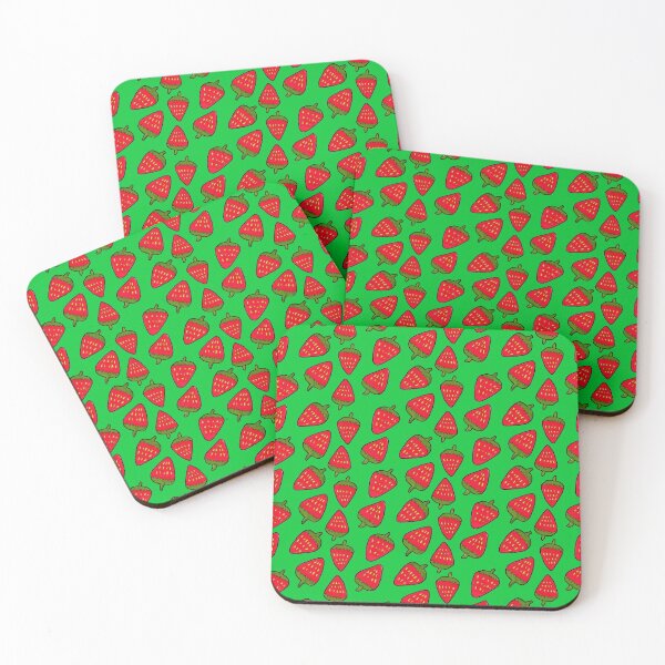 Item preview, Strawberry Fruit Pattern on Green Background designed and sold by Harriet Linton.