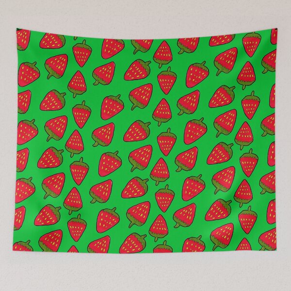 Item preview, Strawberry Fruit Pattern on Green Background designed and sold by Harriet Linton.