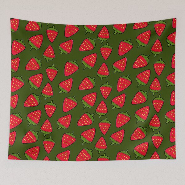 Item preview, Strawberry Fruit Pattern on Dark Green Background designed and sold by Harriet Linton.
