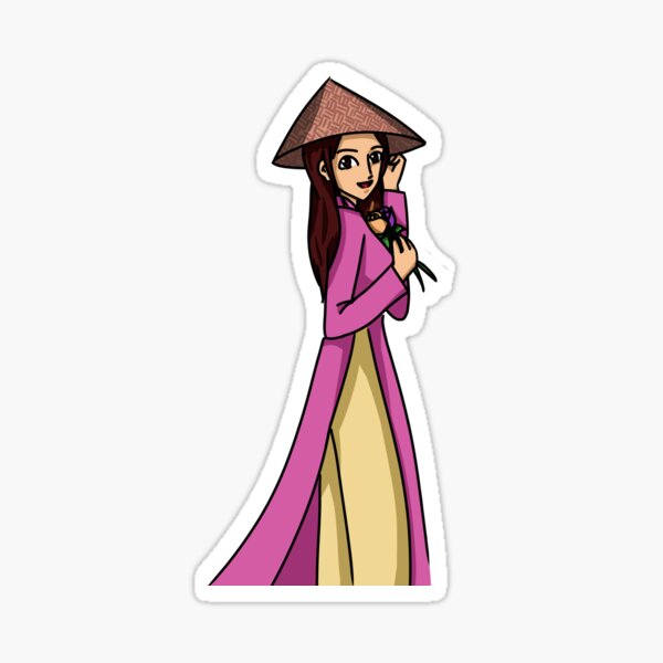 Item preview, Traditional Vietnamese lady holding flowers designed and sold by HeatherPhn.