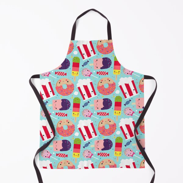 Kawaii Illustration Pattern with Sweets like Donuts, Ice Cream, Lollipops and Popcorn Apron