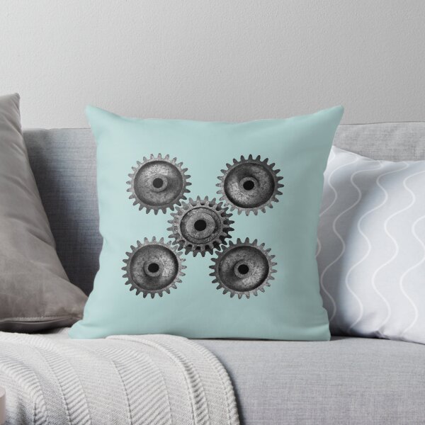Five Cogs Teal Color Throw Pillow