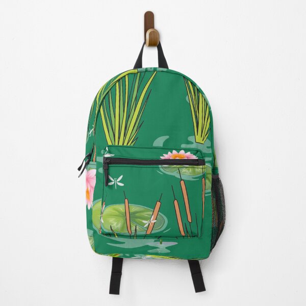 Item preview, water lilies and dragonflies with Frog on lily pad and cattails designed and sold by mashmosh.