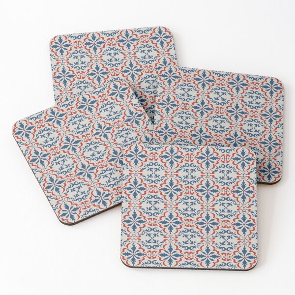 Item preview, Vintage Abstract Blue Red Floral Leaf Pattern designed and sold by IamTrending.