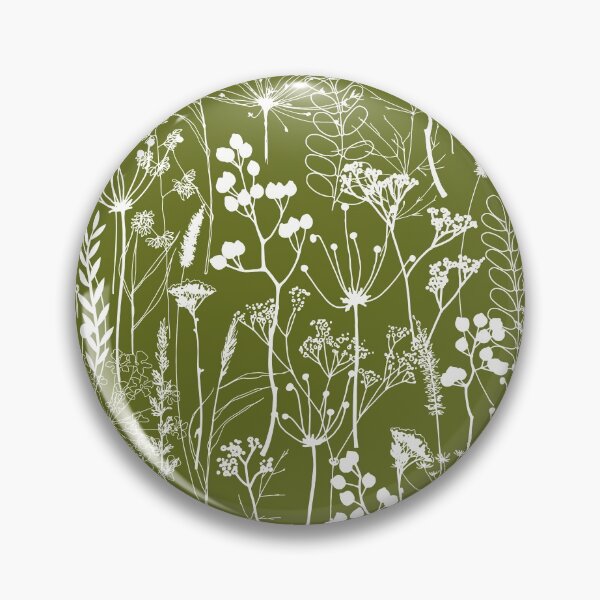 Item preview, White herbal silhouette seamless pattern on olive green. Wild herbs. Wild life designed and sold by Yulia Chepurova.