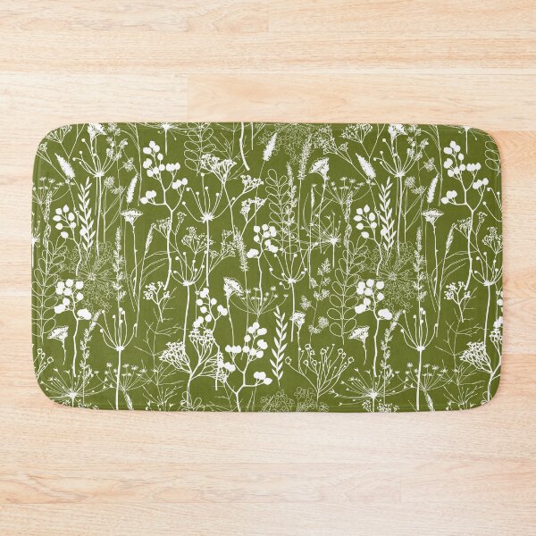 Item preview, White herbal silhouette seamless pattern on olive green. Wild herbs. Wild life designed and sold by Yulia Chepurova.