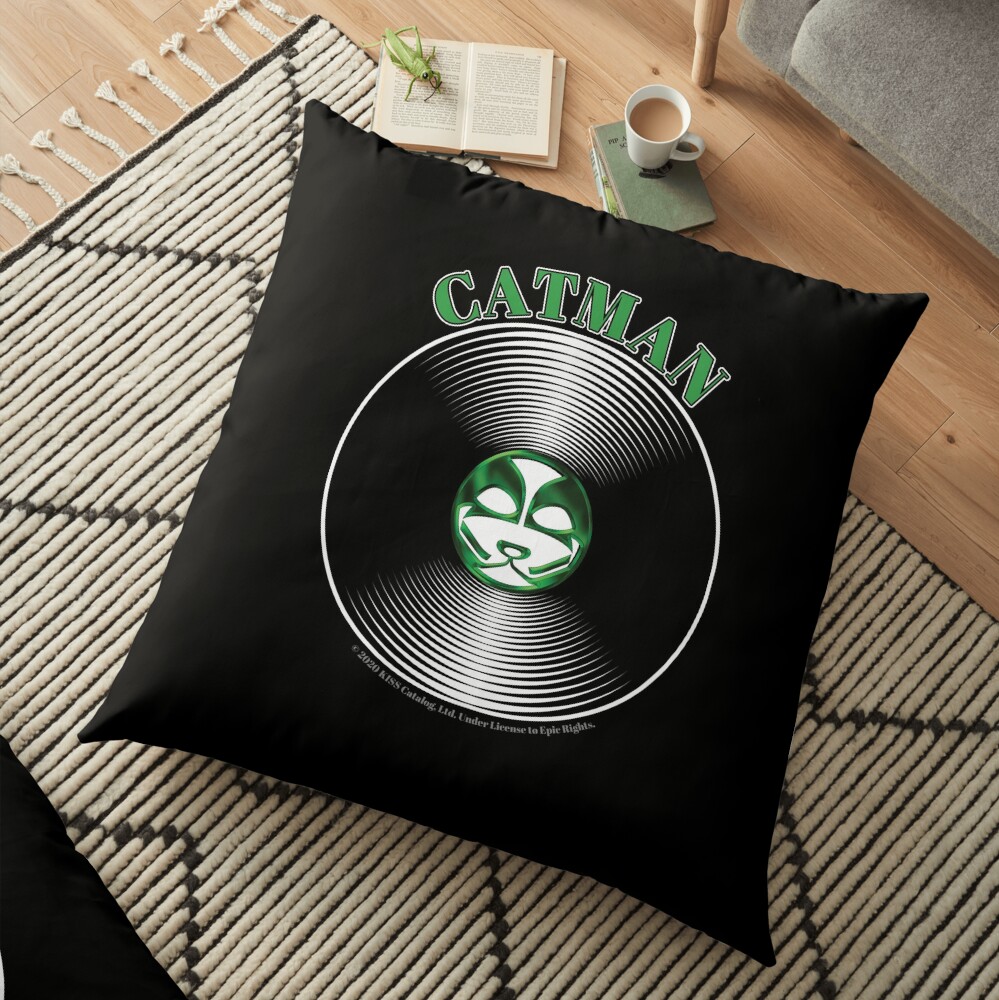 Green Catman Artwork in Center of Vinyl Record - Kiss Floor Pillow