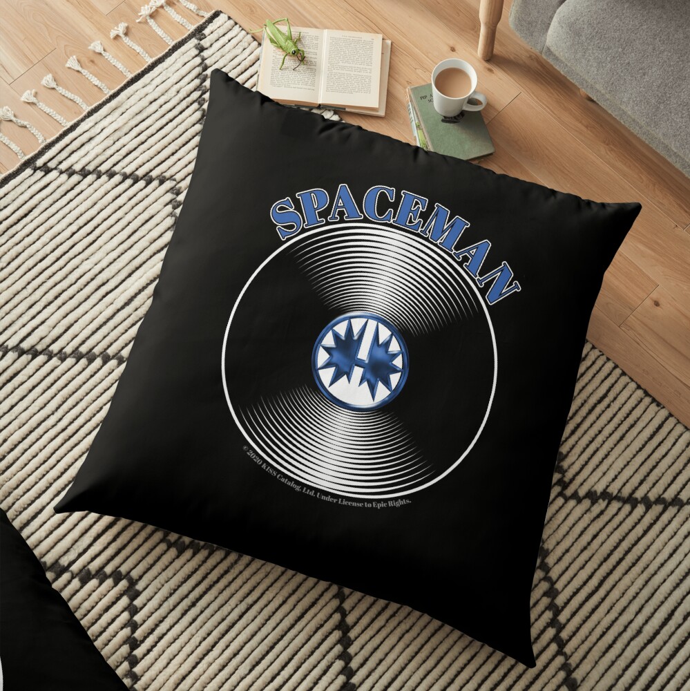 Blue Spaceman Artwork in Center of Vinyl Record - Kiss Floor Pillow