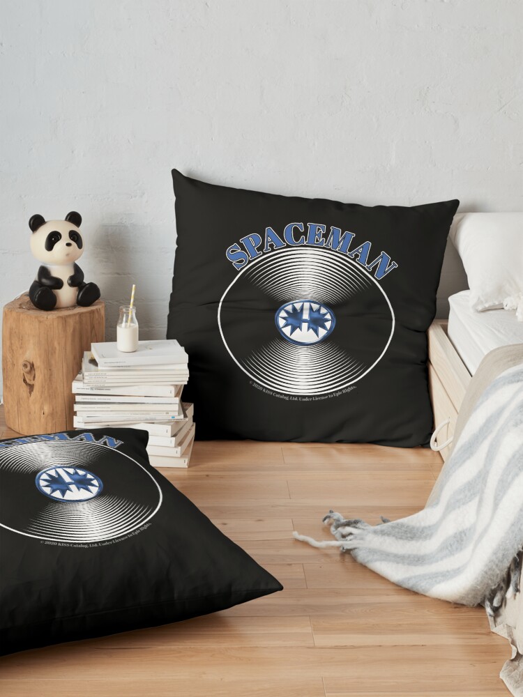 Alternate view of Blue Spaceman Artwork in Center of Vinyl Record - Kiss Floor Pillow