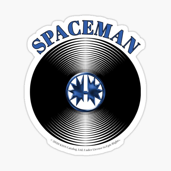 Blue Spaceman Artwork in Center of Vinyl Record - Kiss Sticker