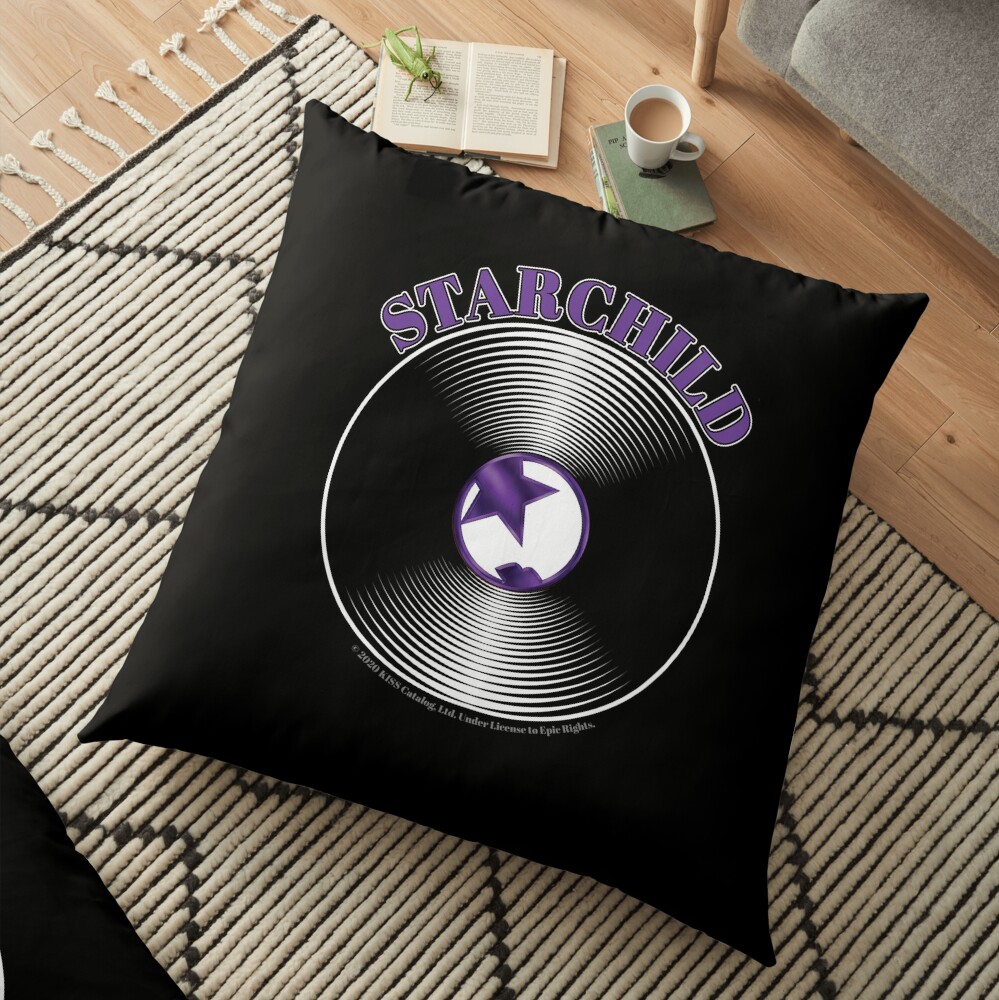 Purple Starchild Artwork in Center of Vinyl Record - Kiss Floor Pillow