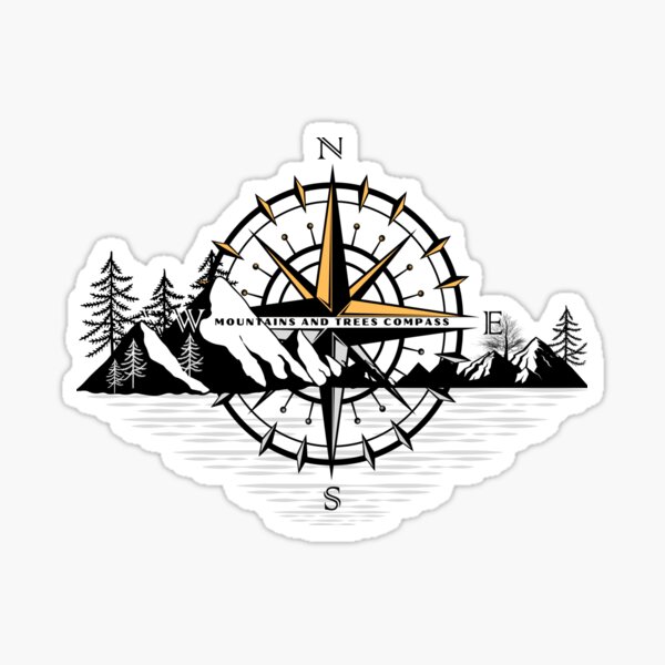 Mountain with compass nature stickers - TenStickers