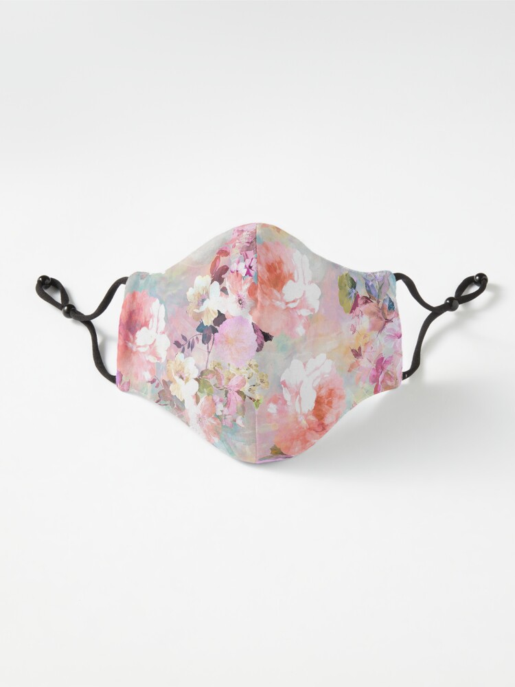 Alternate view of Romantic Pink Teal Watercolor Chic Floral Pattern Mask