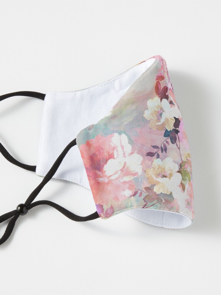 Alternate view of Romantic Pink Teal Watercolor Chic Floral Pattern Mask