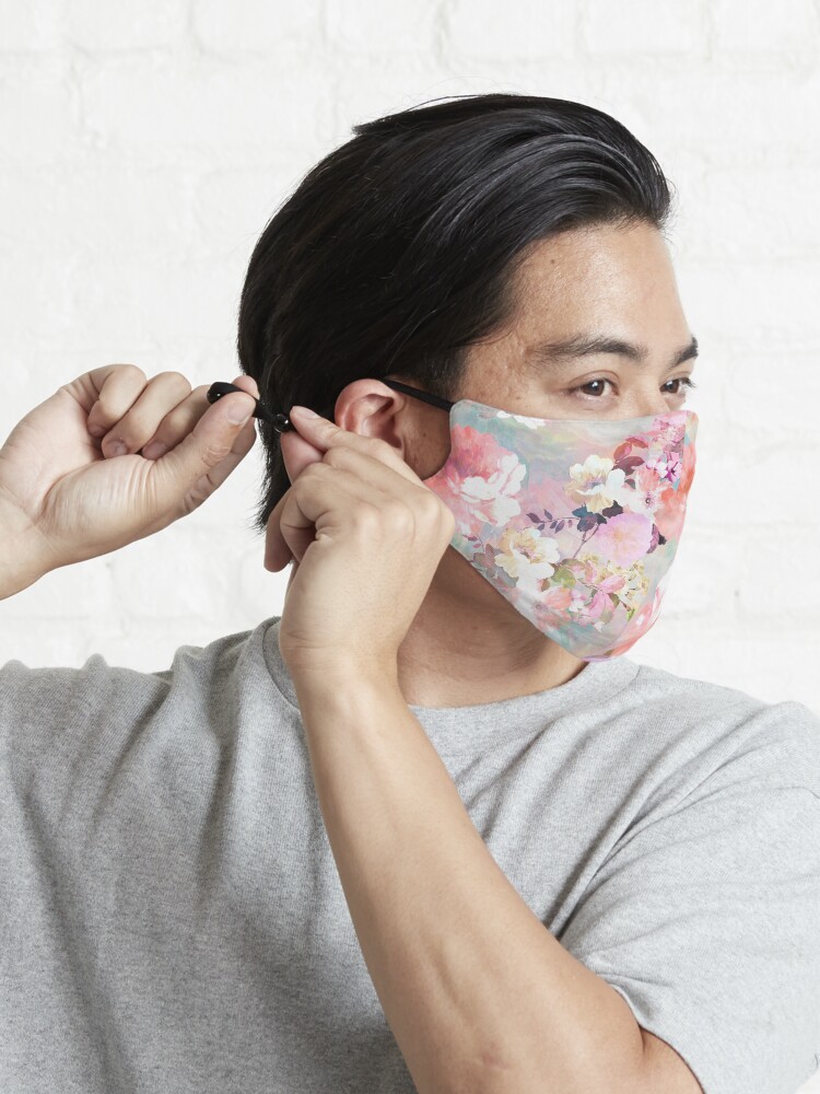 Alternate view of Romantic Pink Teal Watercolor Chic Floral Pattern Mask