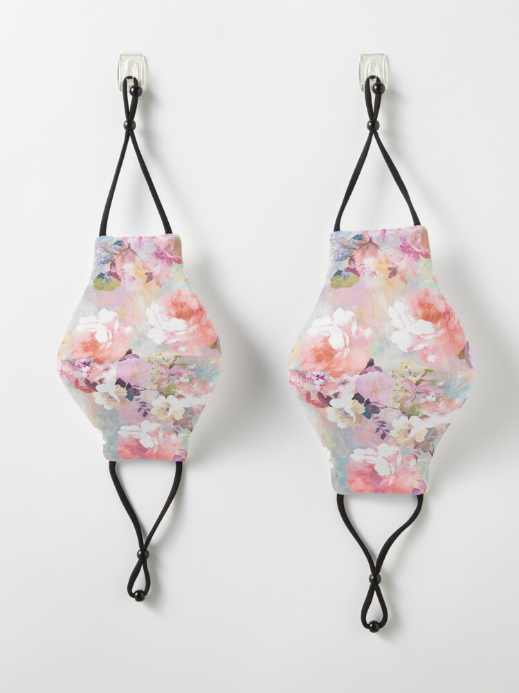 Alternate view of Romantic Pink Teal Watercolor Chic Floral Pattern Mask