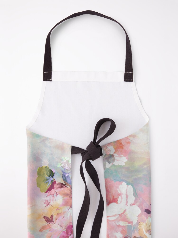 Alternate view of Romantic Pink Teal Watercolor Chic Floral Pattern Apron