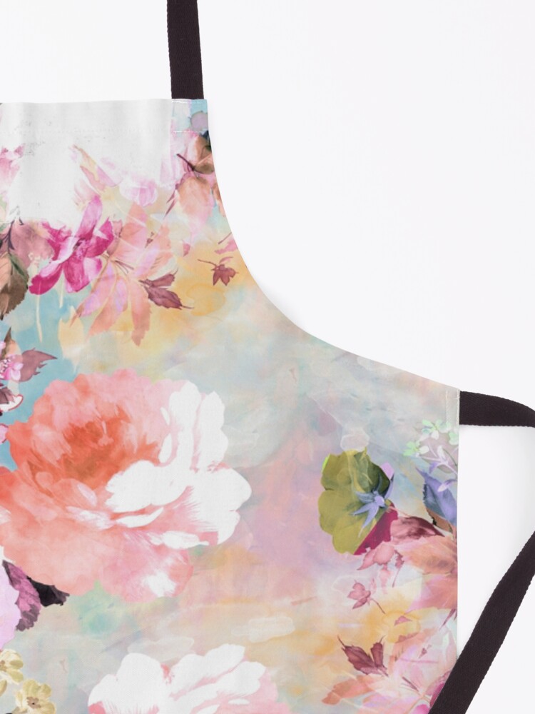 Alternate view of Romantic Pink Teal Watercolor Chic Floral Pattern Apron