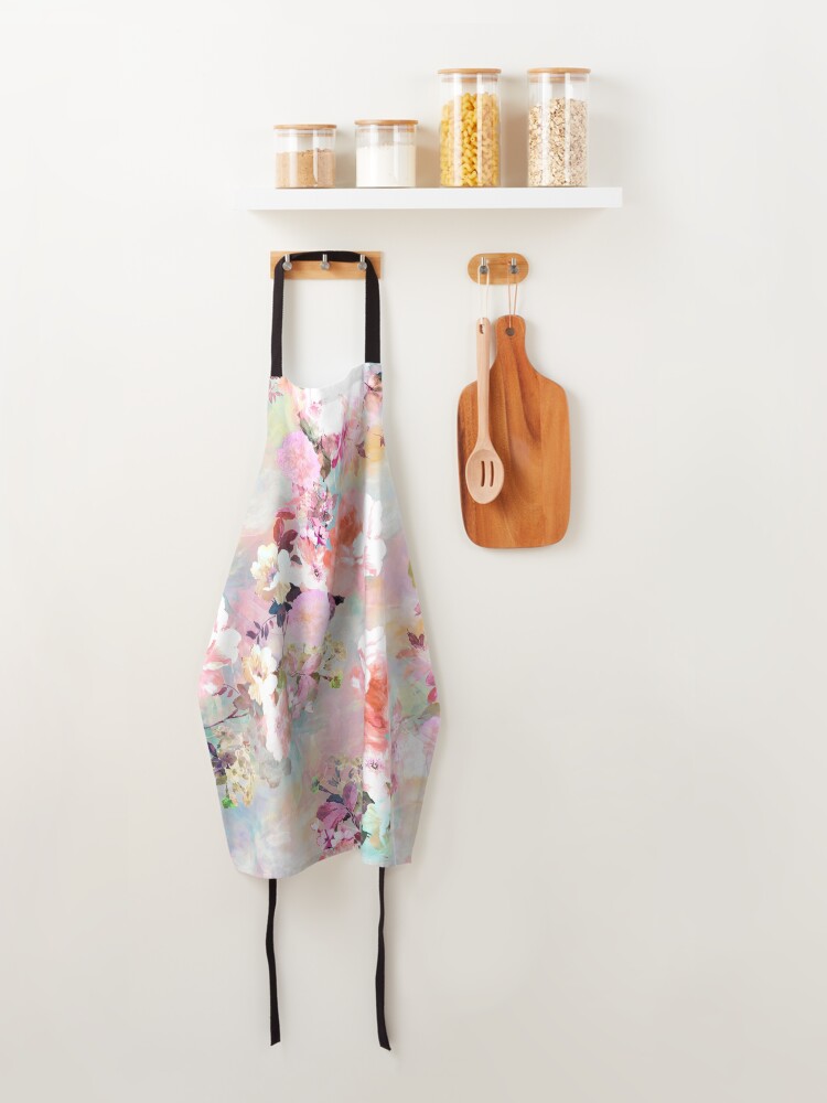 Alternate view of Romantic Pink Teal Watercolor Chic Floral Pattern Apron