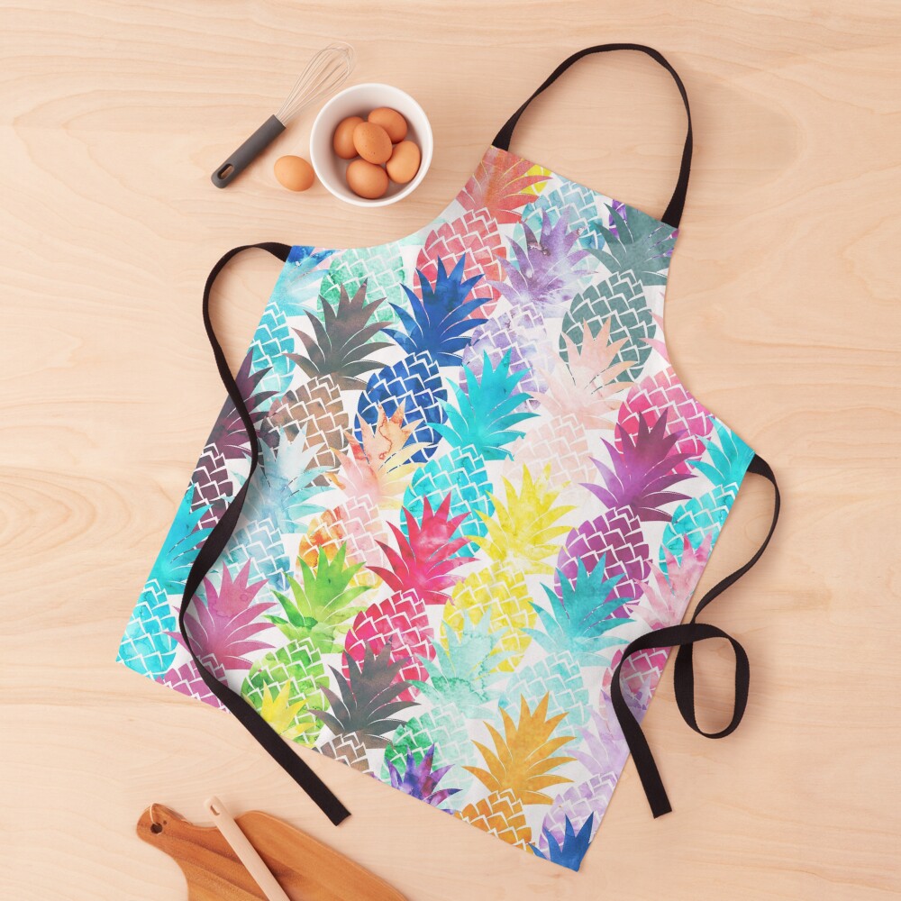 Hawaiian Pineapple Pattern Tropical Watercolor Apron