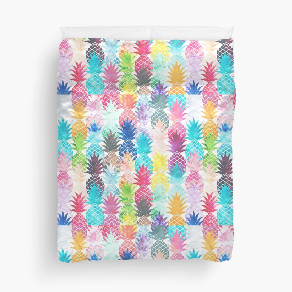 Hawaiian Pineapple Pattern Tropical Watercolor Duvet Cover