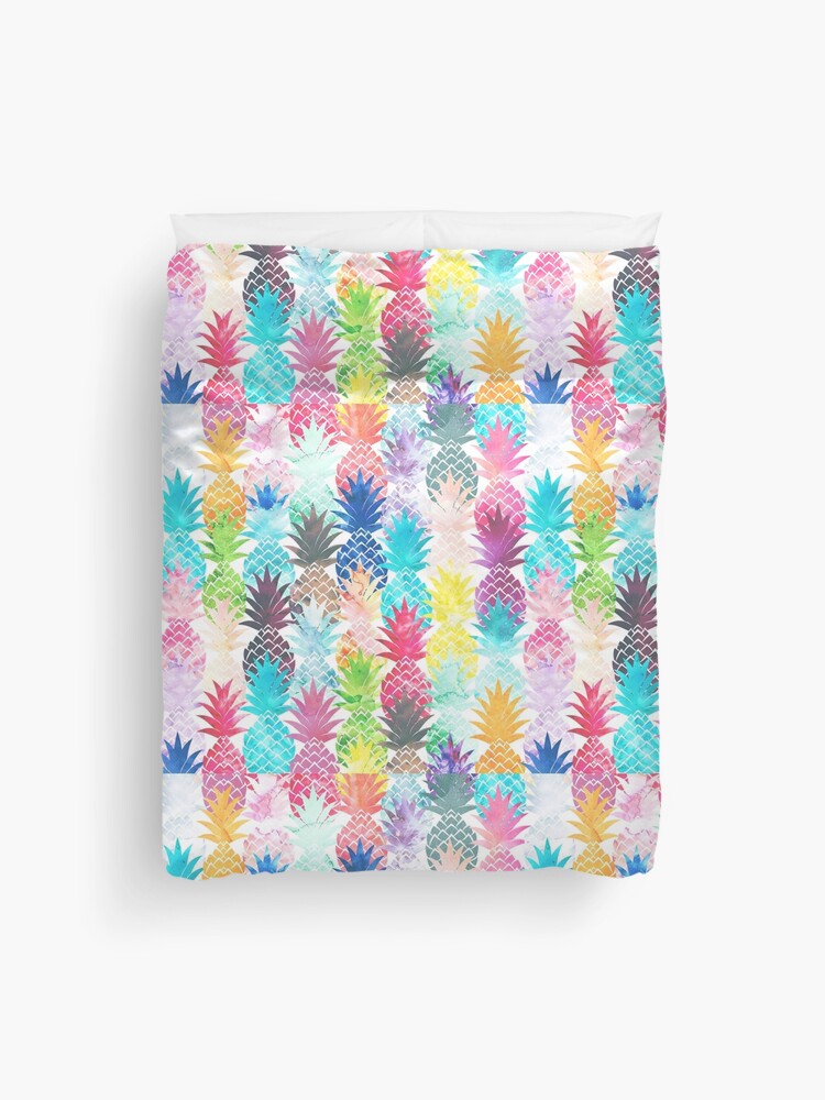 Thumbnail 1 of 2, Duvet Cover, Hawaiian Pineapple Pattern Tropical Watercolor designed and sold by GirlyTrend.