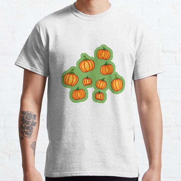 Pumpkin Autumn Pattern on Green Classic T-Shirt