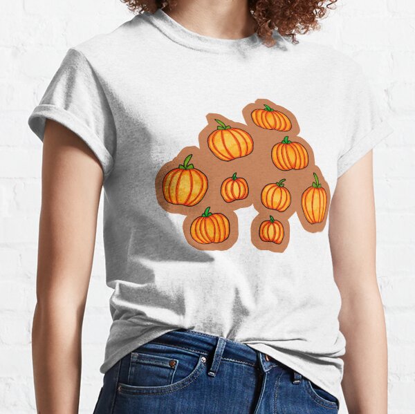 Pumpkin Autumn Pattern on Orange Classic T-Shirt