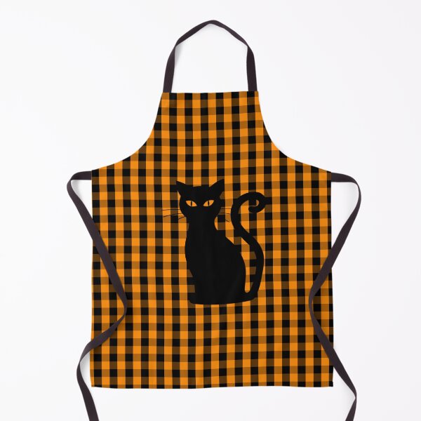 Item preview, Black Halloween Cat on Orange Pumpkin Gingham Check designed and sold by Creepyhollow.