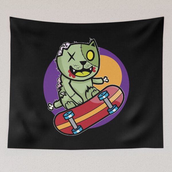 Item preview, Halloween skateboard skater zombie cat skate park designed and sold by desislogn.
