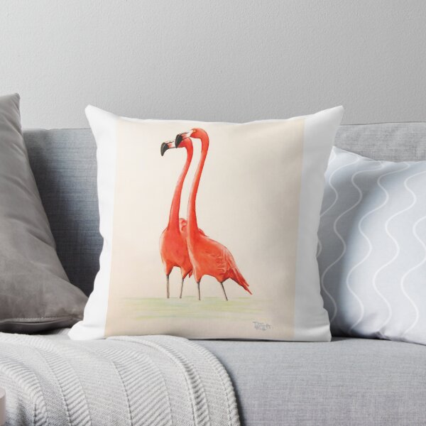 Pink Flamingo Couple Throw Pillow
