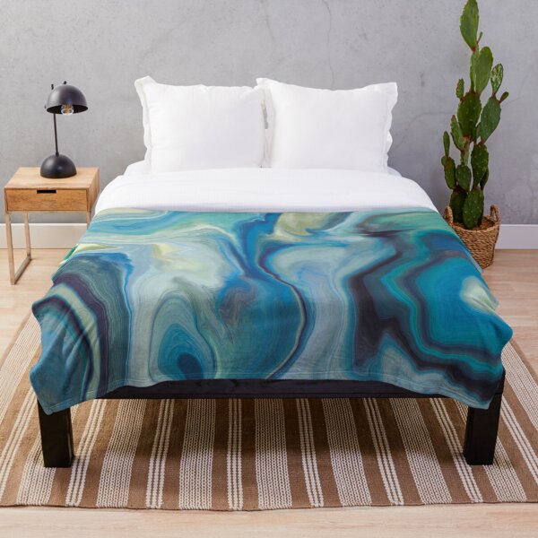Cool Ocean Pools Marble Pattern - Blue Palette Throw Blanket