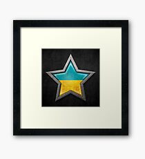 Ukrainian Flag Inside of an Aged and Scratched Star Framed Print
