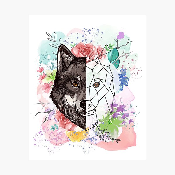 Watercolour Wolf Photographic Print