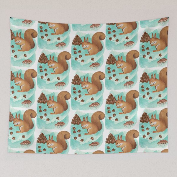 Item preview, Mr Squirrel collecting acorns for winter (water colours) designed and sold by JellyBeenzz.