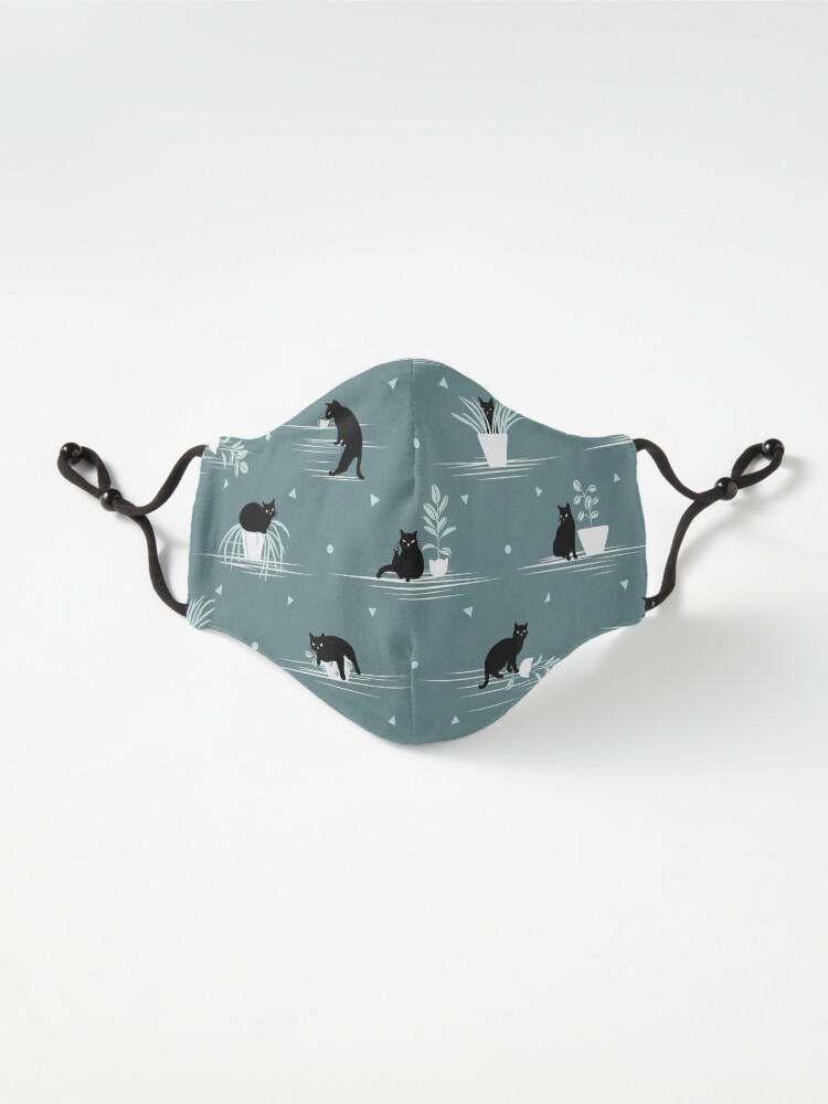 Alternate view of When the Black Cat is Alone at Home (Light Green) Mask